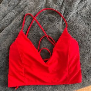 SHEIN Red criss cross tie back bikini top